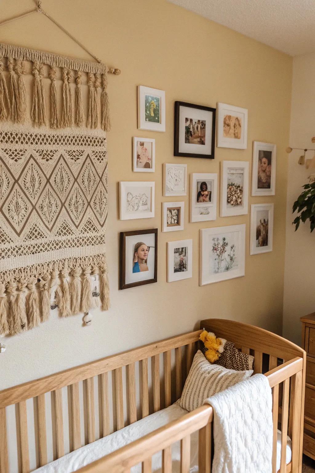 Textured tapestries bring warmth and depth to the area.