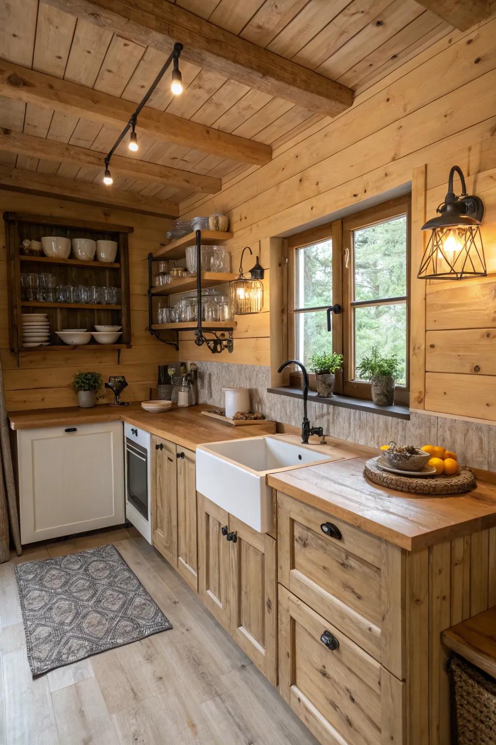 A kitchen showcasing a wood-accented backdrop that adds a touch of rustic warmth.