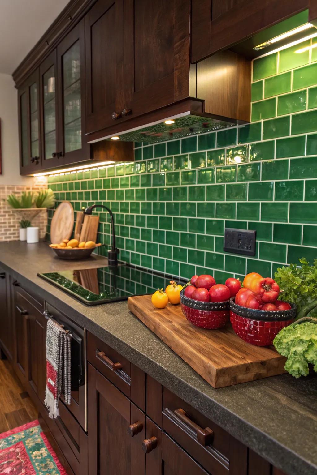 Revitalize your kitchen using lively emerald glass surfaces.