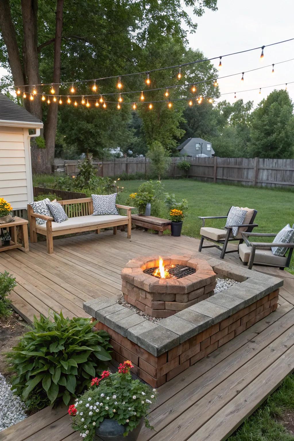 A homemade fire feature encourages warmth and friendship.