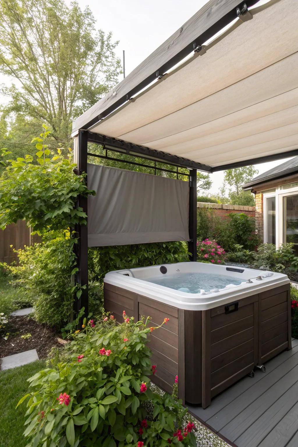 Outdoor shades offer adjustable privacy and protection from the sun.