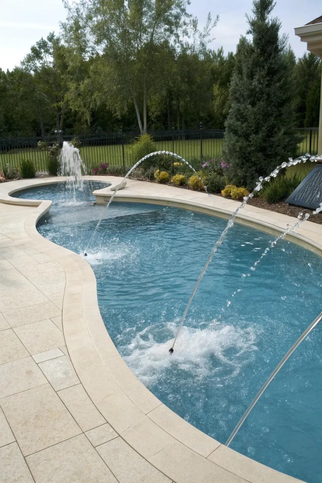 Deck jets add dynamic elegance to the pool area.