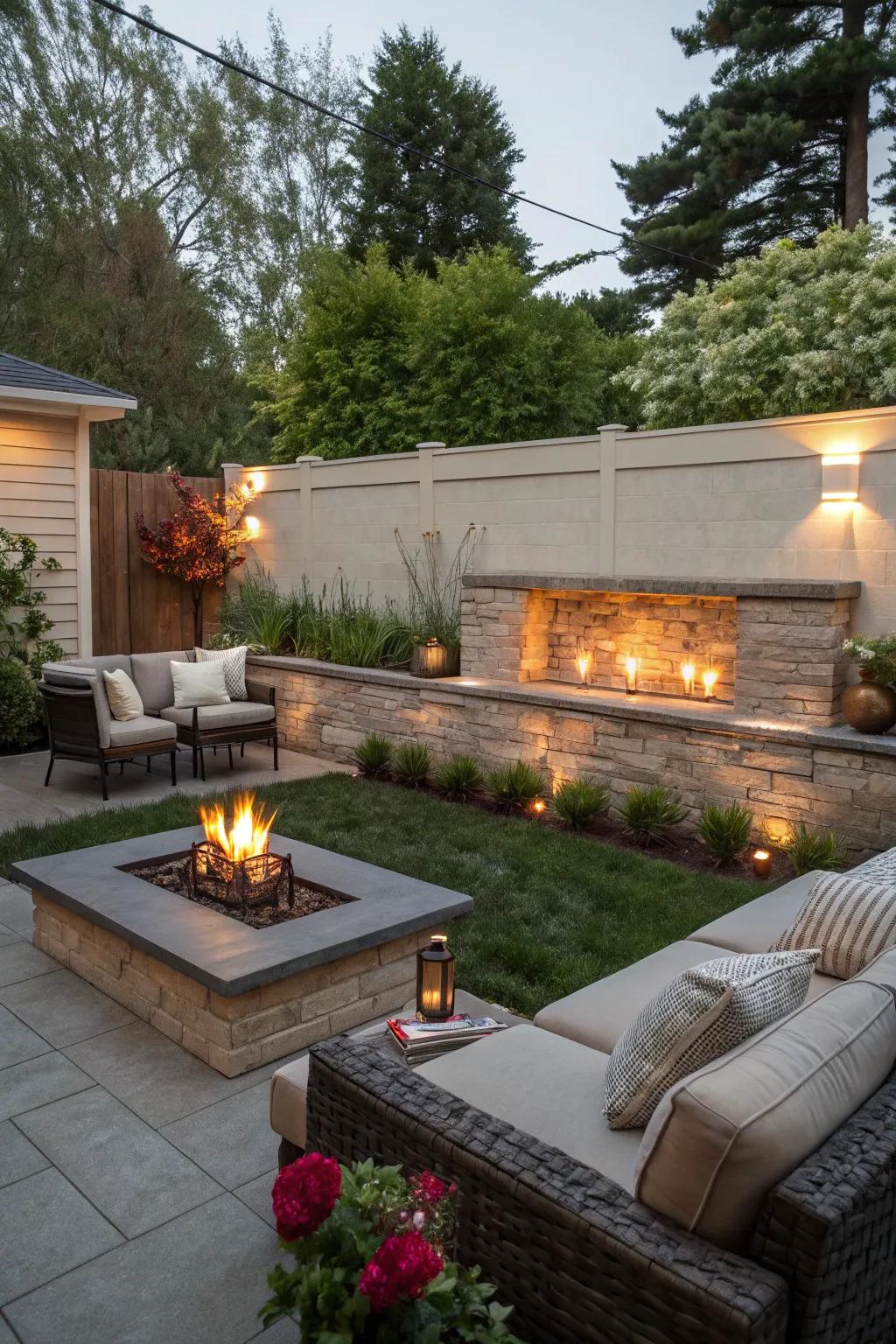 Fire features create a warm gathering spot.