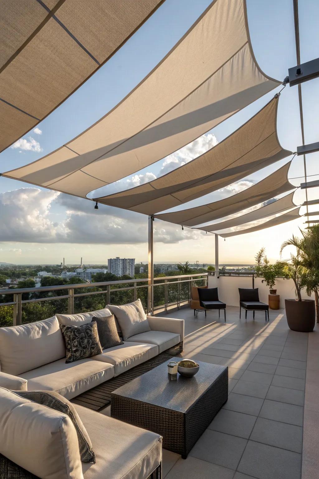 Shade sails offer stylish, dynamic protection.