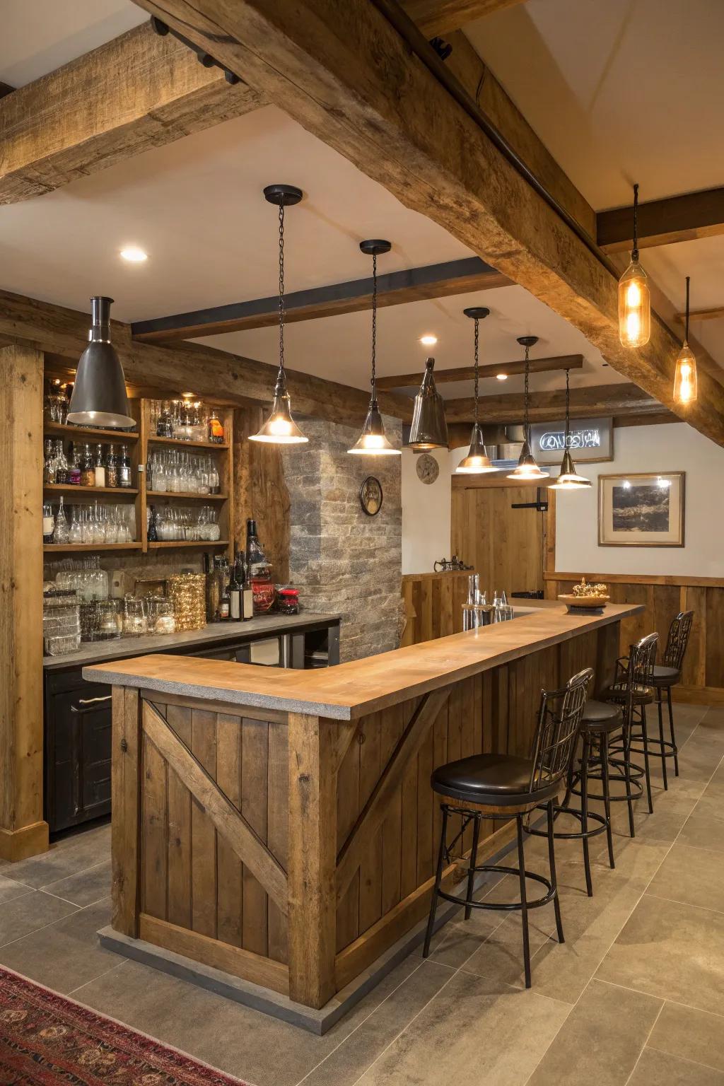 Rustic timber elements introduce warmth and allure.