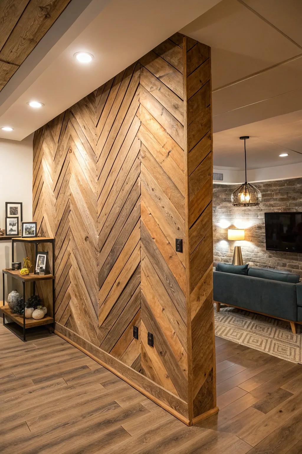 Transform your area with creatively angled barn wood.
