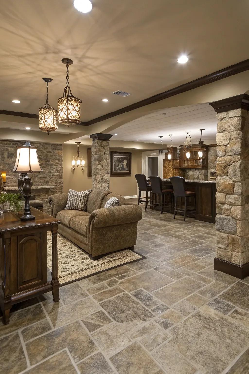 Stone-look vinyl flooring brings enduring refinement.
