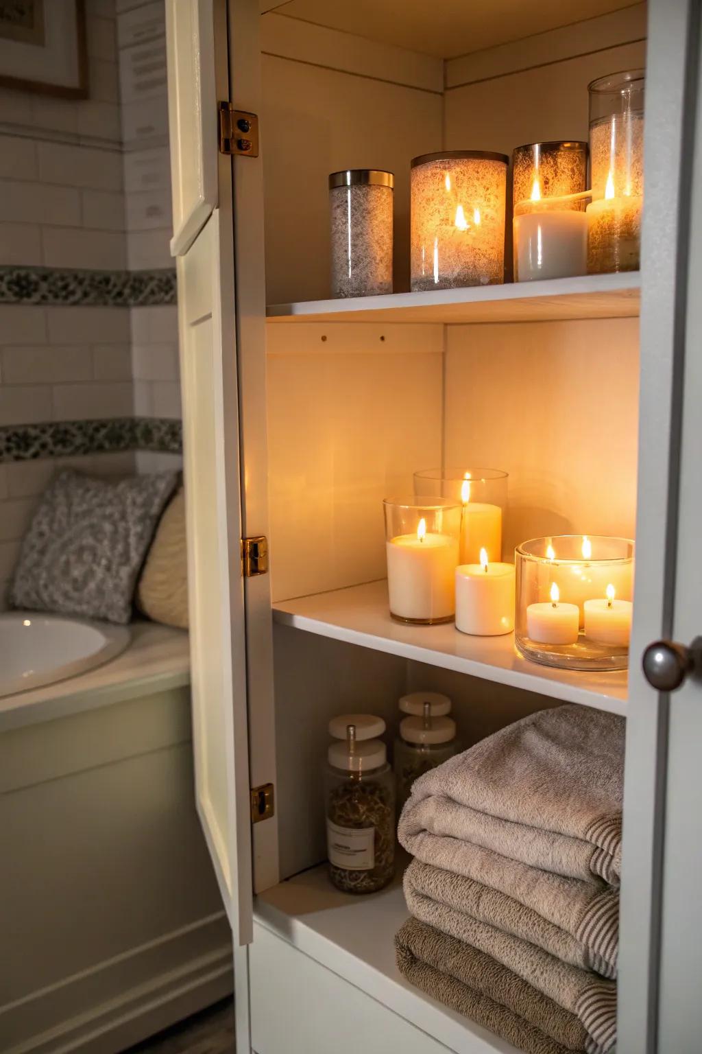 Fragrant wax lights create a soothing atmosphere.