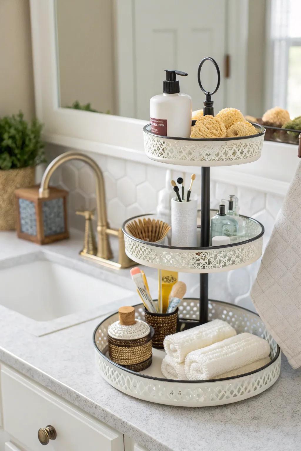 Vertical storage efficiently maximizing available area.