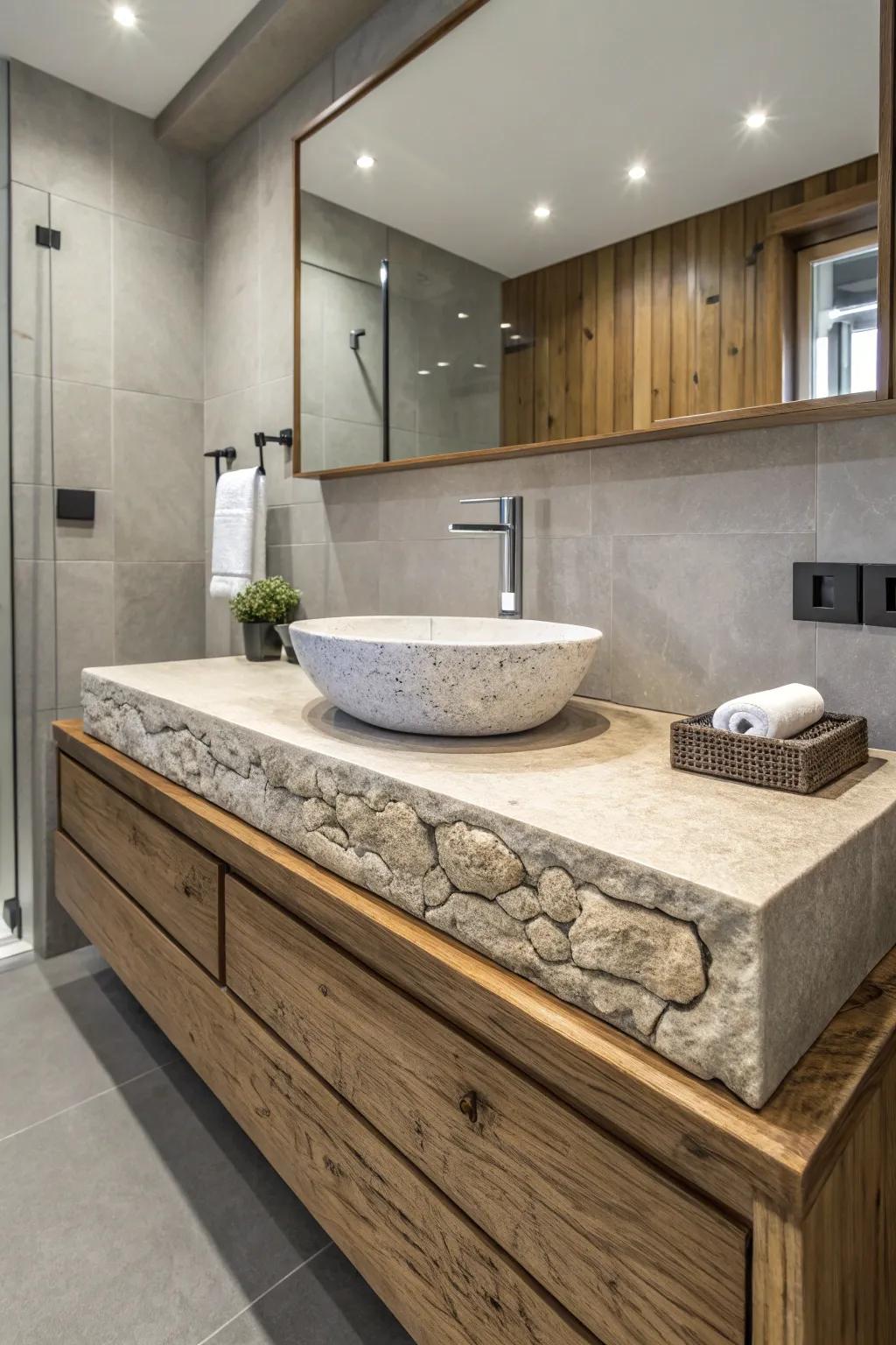 Formed countertops add depth and intrigue.