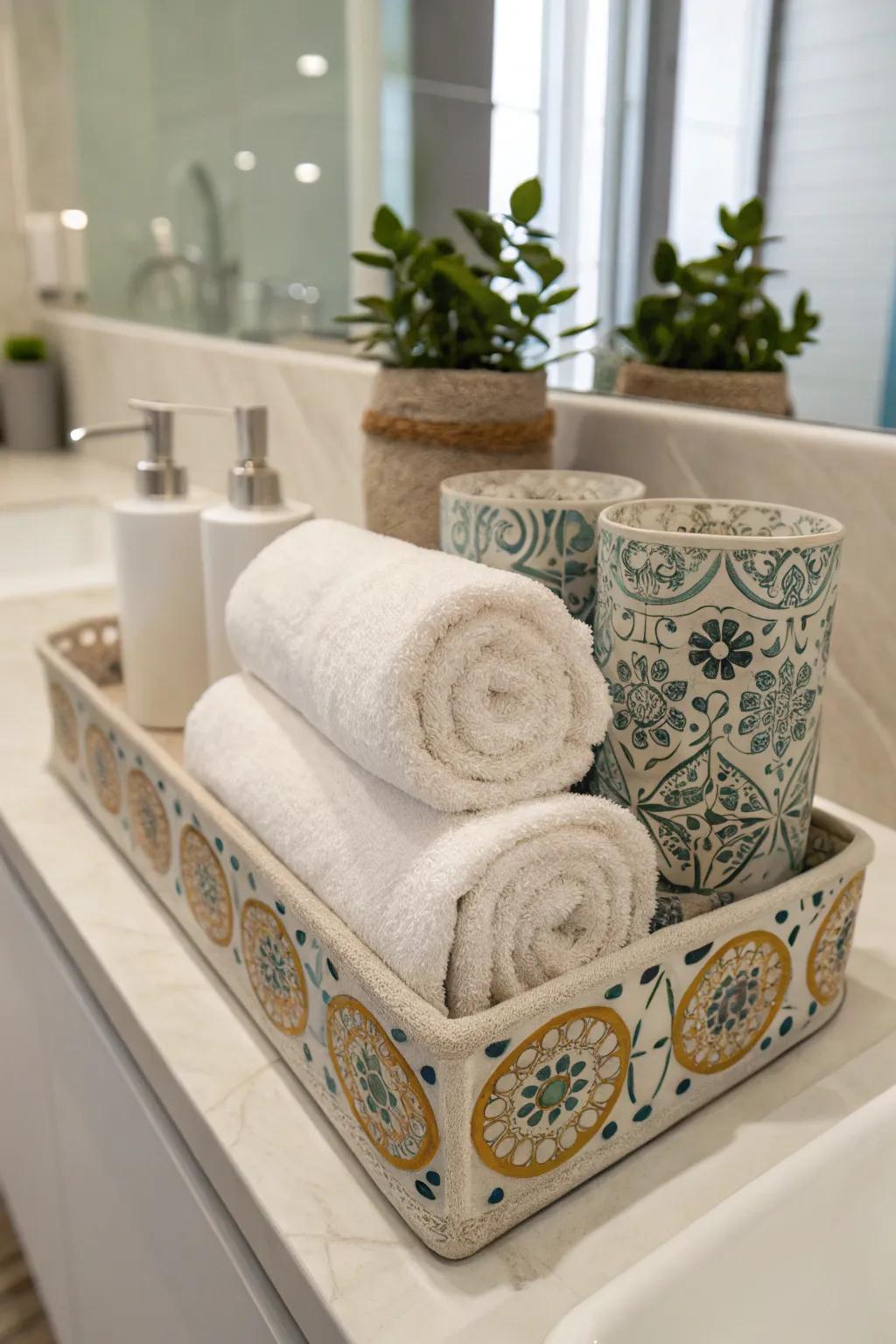 Practical and fashionable: tube-cylinder cloths in a display.