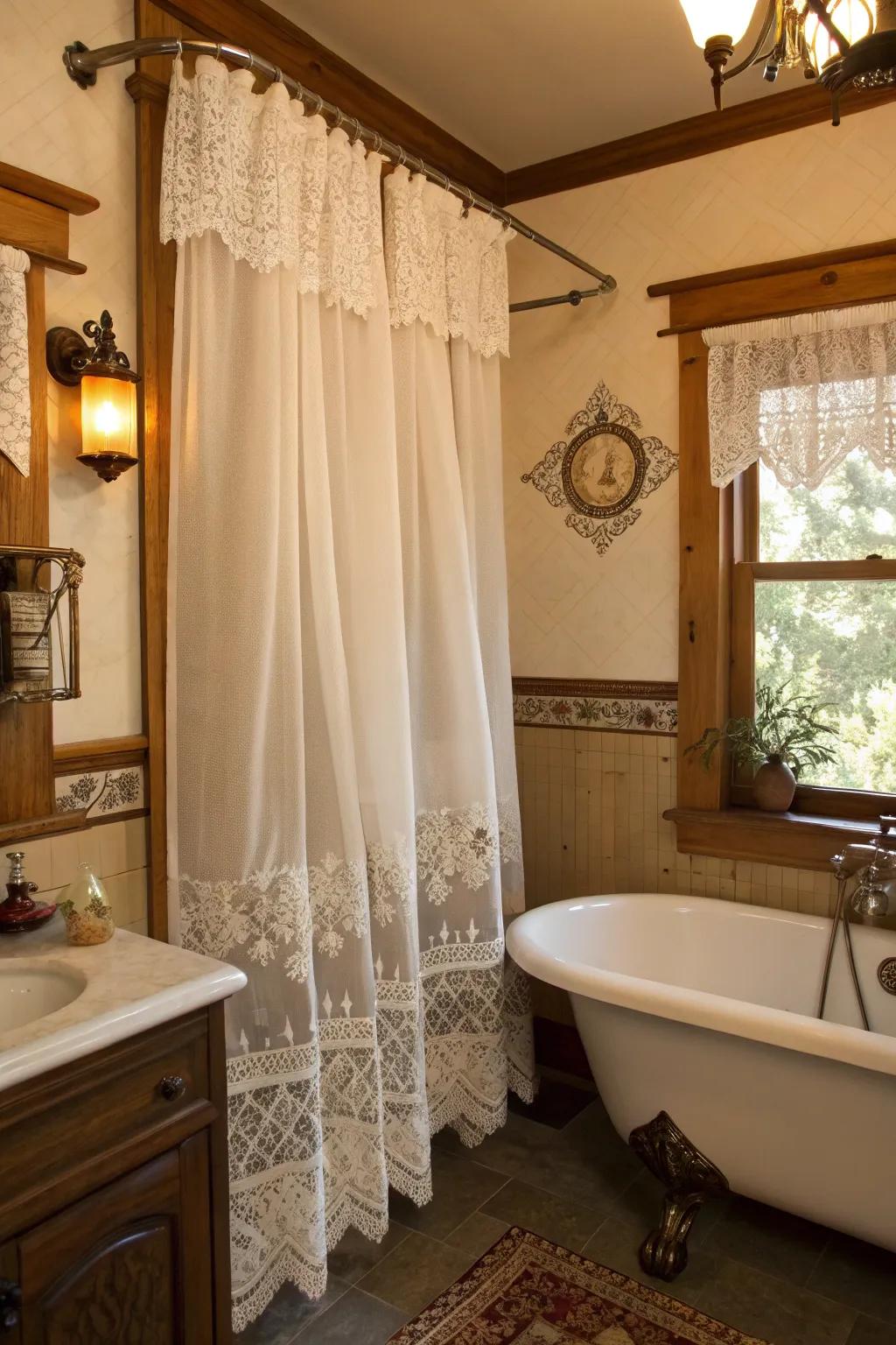 Retro charm: Window curtains offer style with privacy.