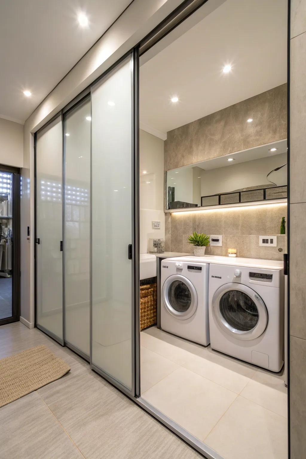 Sliding doors hide the laundry area, keeping things visually clean.