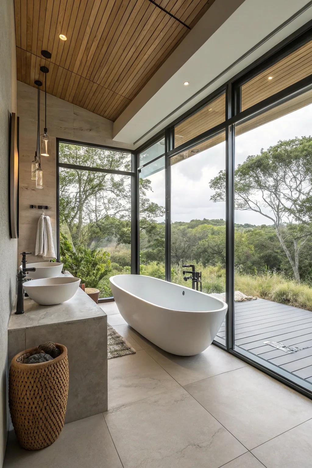 Achieve a modern look with a sleek, floating bathtub frame.