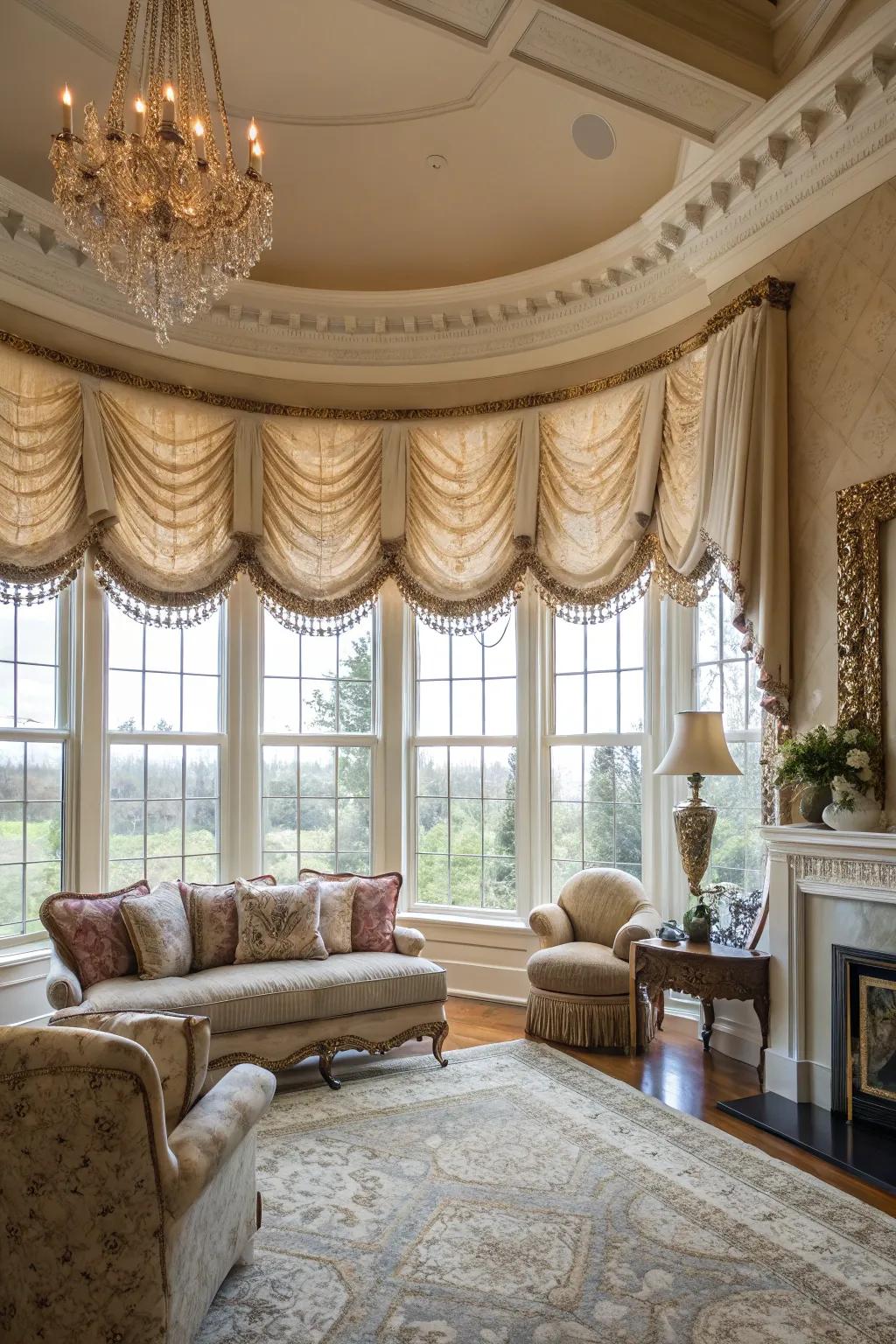 Balloon window coverings heighten any room with drama.