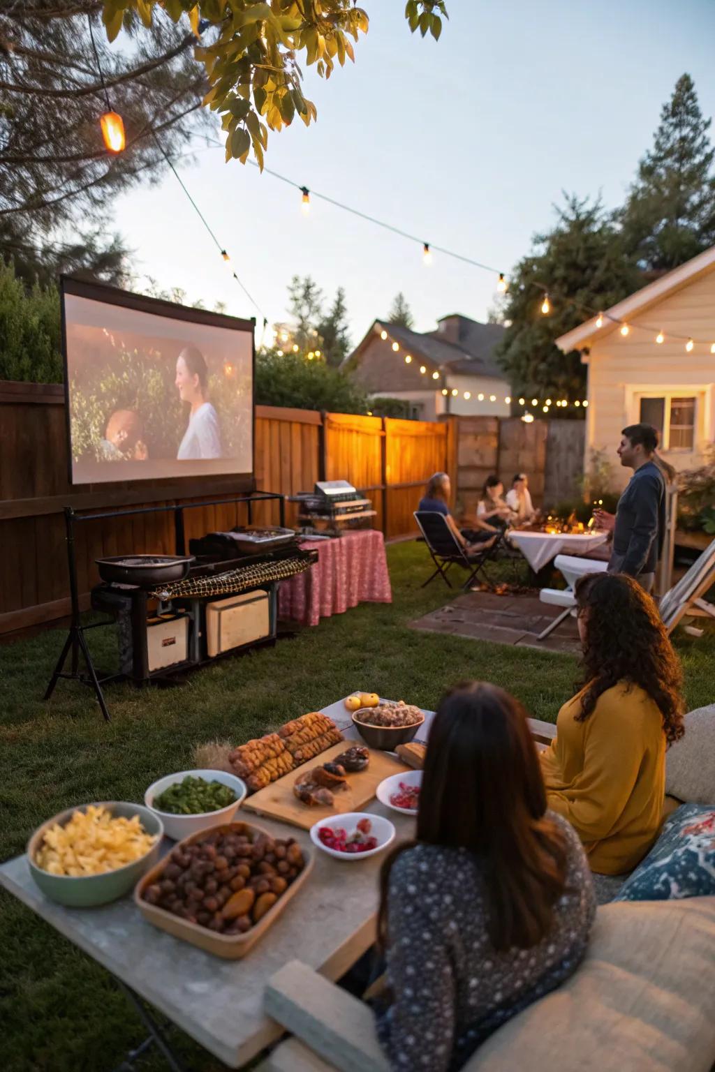 An enchanting Backyard Movie Night BBQ under the stars.