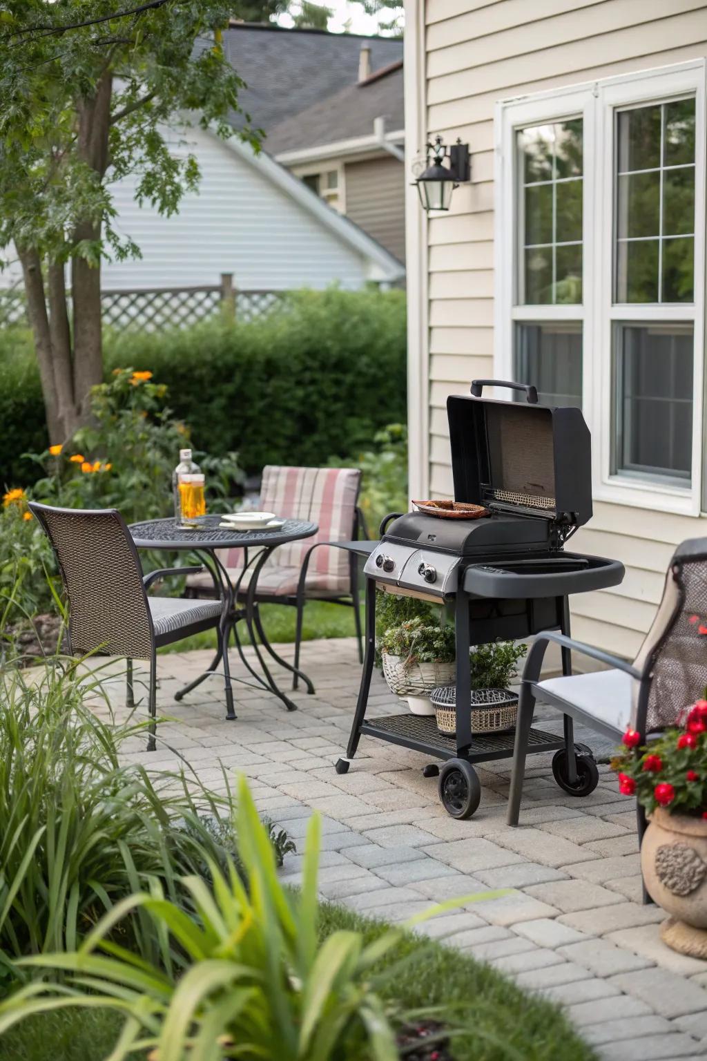 A transportable grill cart offers versatility and convenience for your BBQ patio.