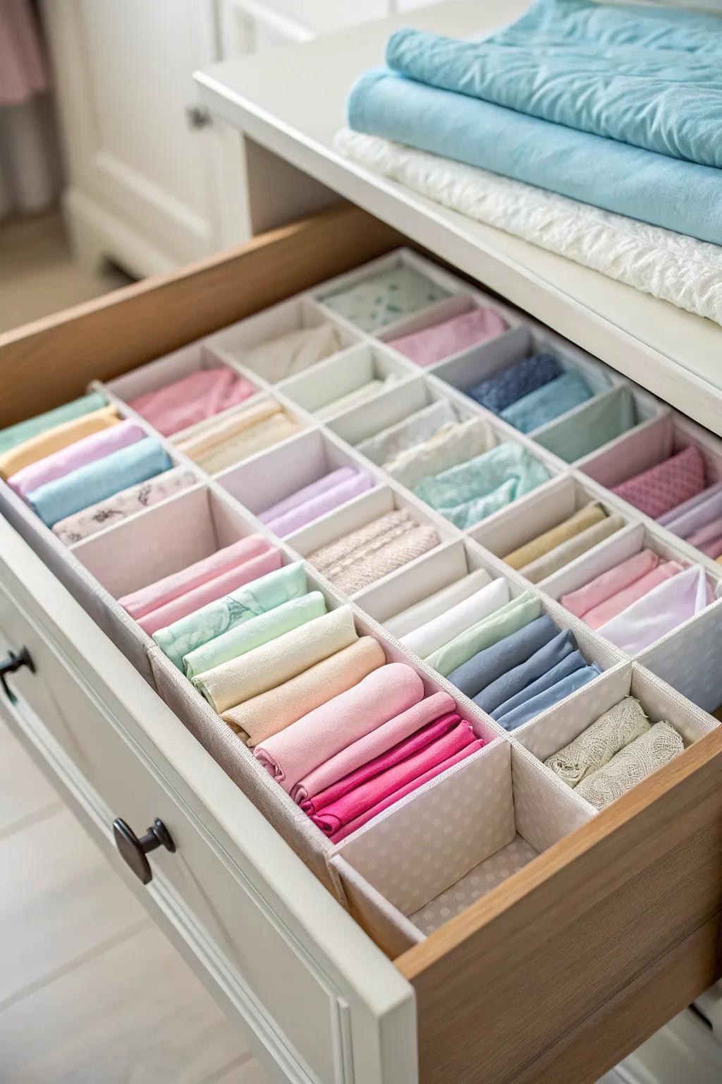 Keep your sheets neat and accessible with drawer dividers.