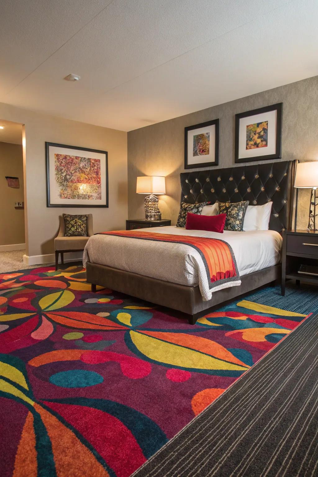 Bold hues create a striking statement in the bedroom.