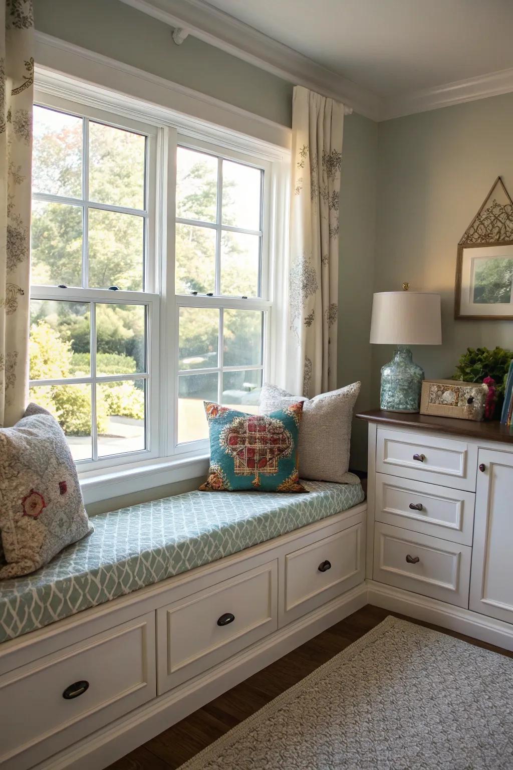 A window seat offers a perfect combination of comfort and view.