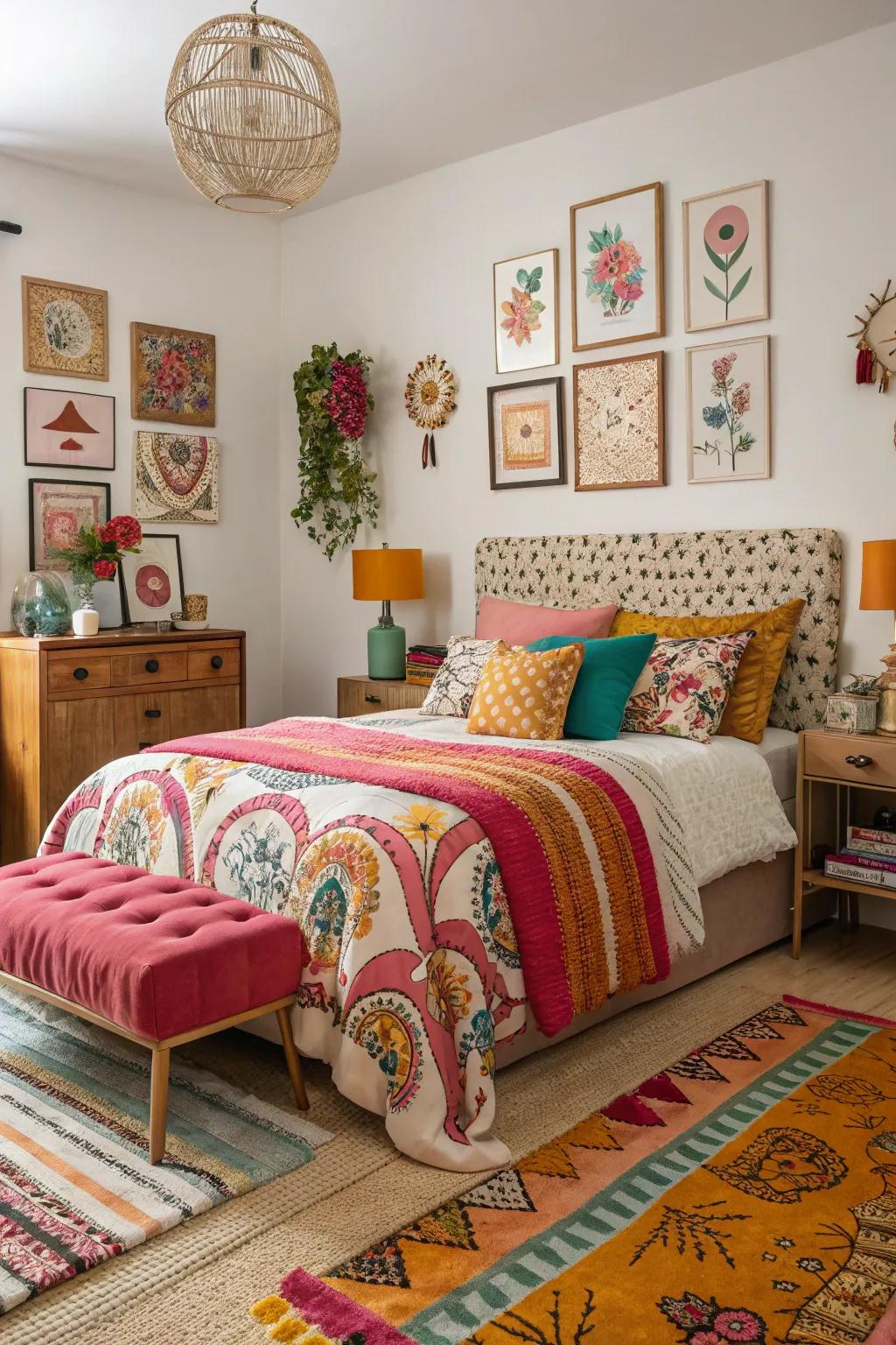 A bedroom's personality and charm is enhanced with eclectic décor.
