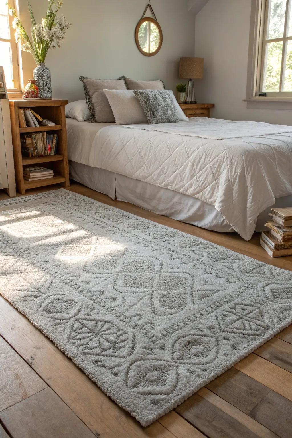 An opulent rug brings warmth and binds the space together seamlessly.