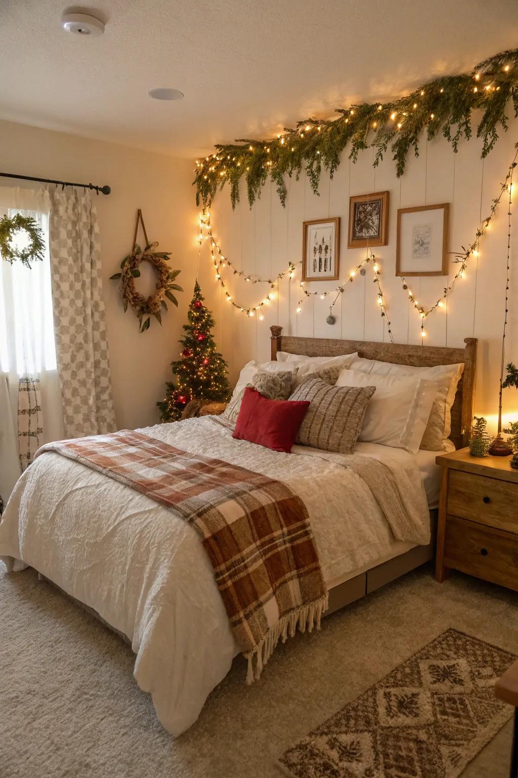 Seasonal ornaments keep your bedroom festive and fresh.
