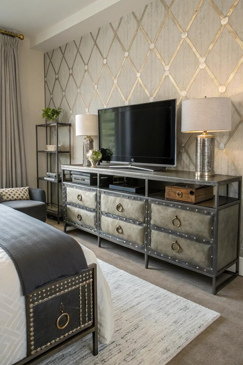 Metal accents add an industrial chic vibe.