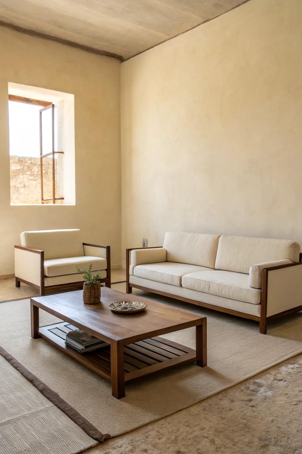 Understated furnishings complement the contemporary aesthetic of this beige interior.