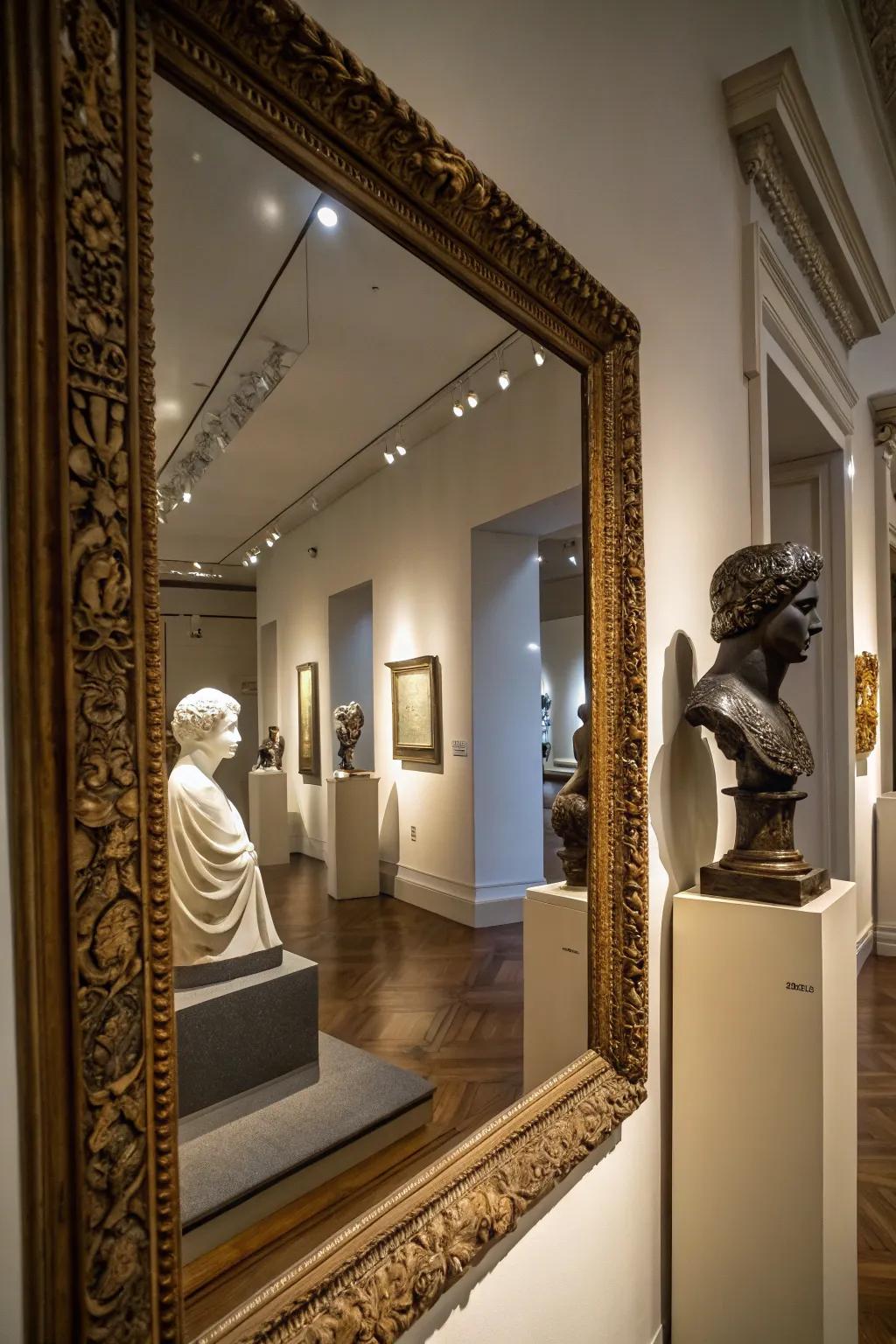 Mirrors reflecting light to amplify art displays