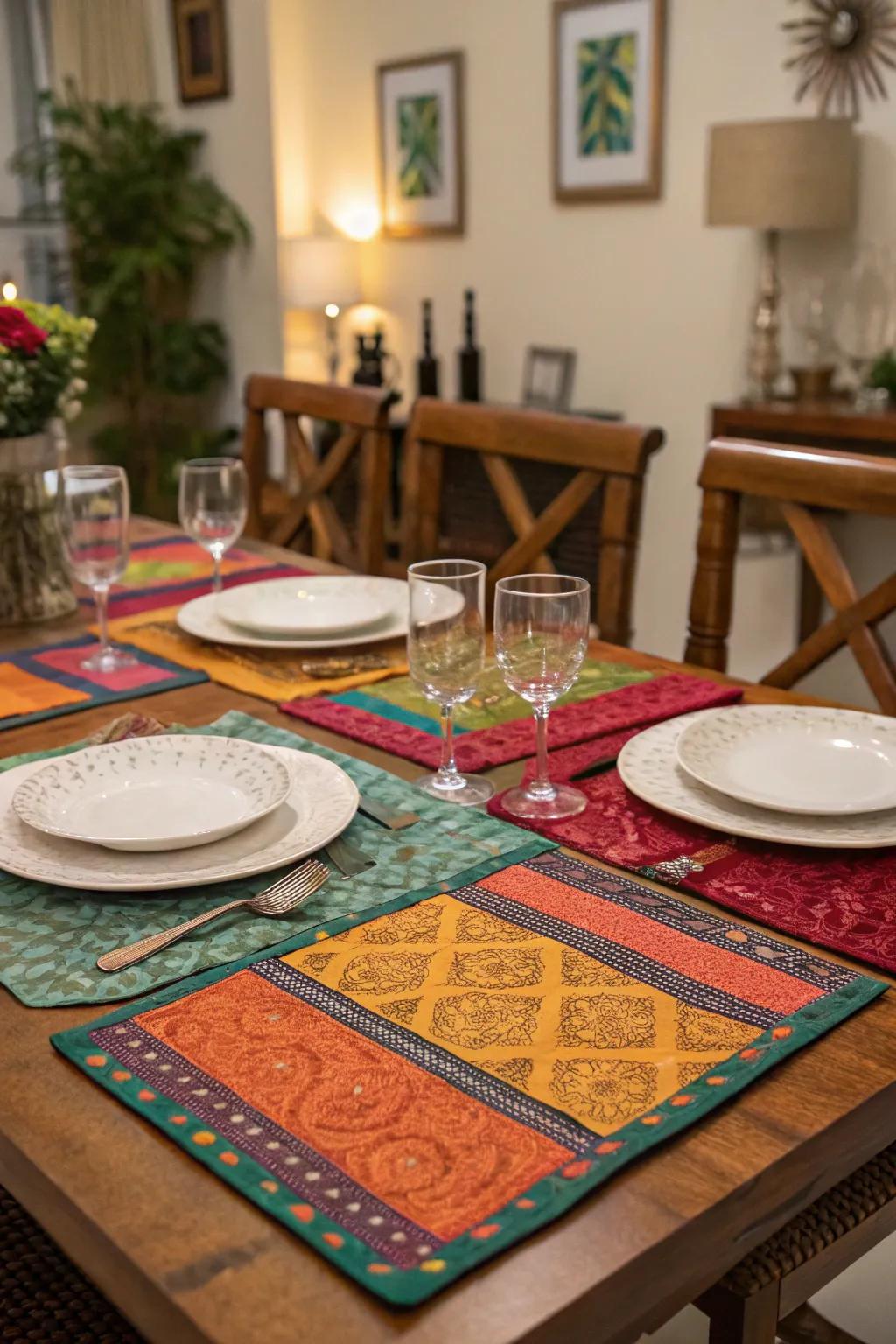 Introducing sophistication through sari table mats.