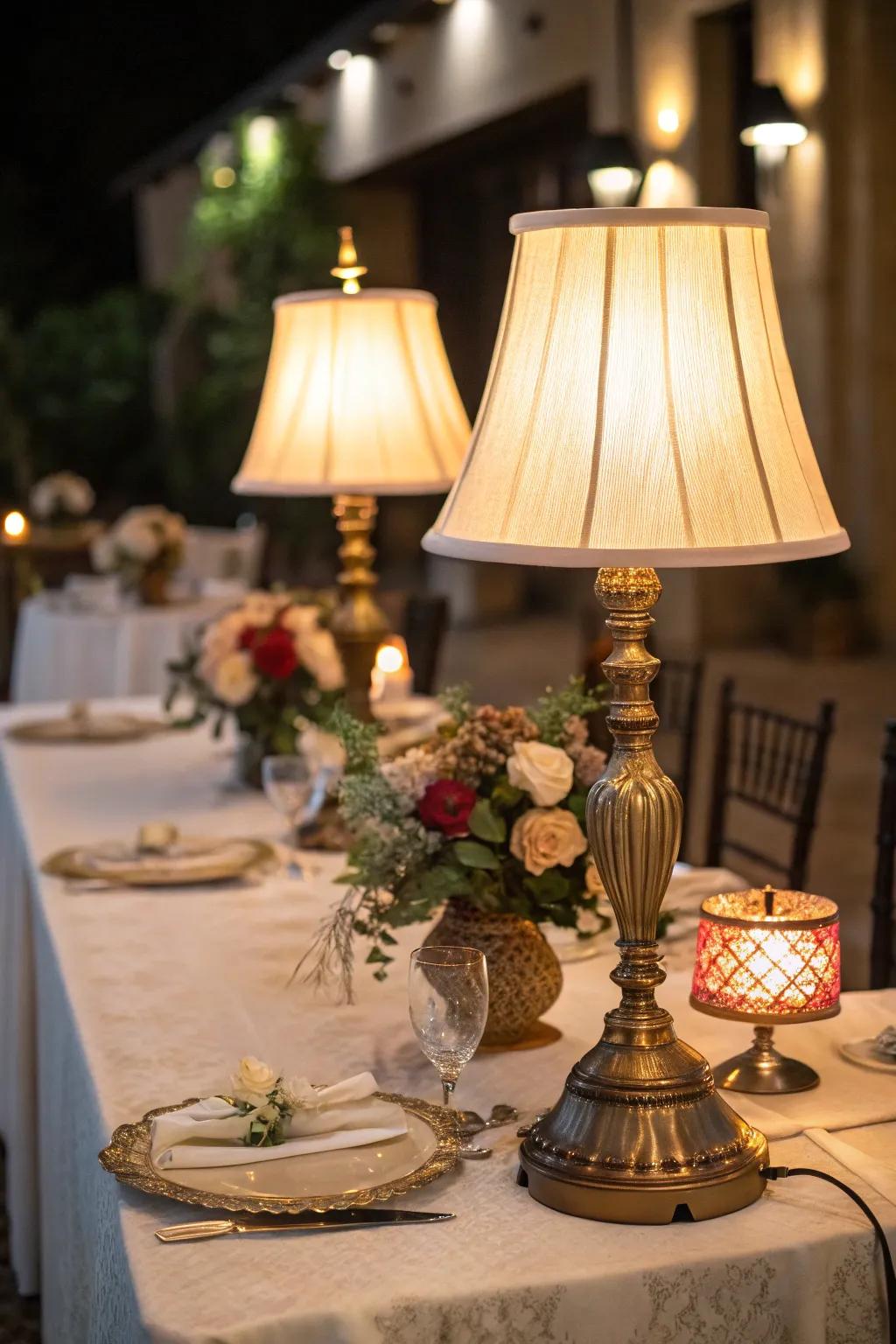 Table lamps enhance party setups with persona.