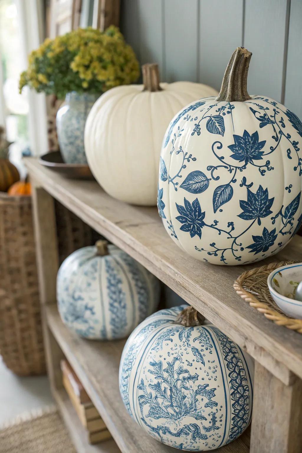 Introduce elegance using chinoiserie-inspired pumpkins.