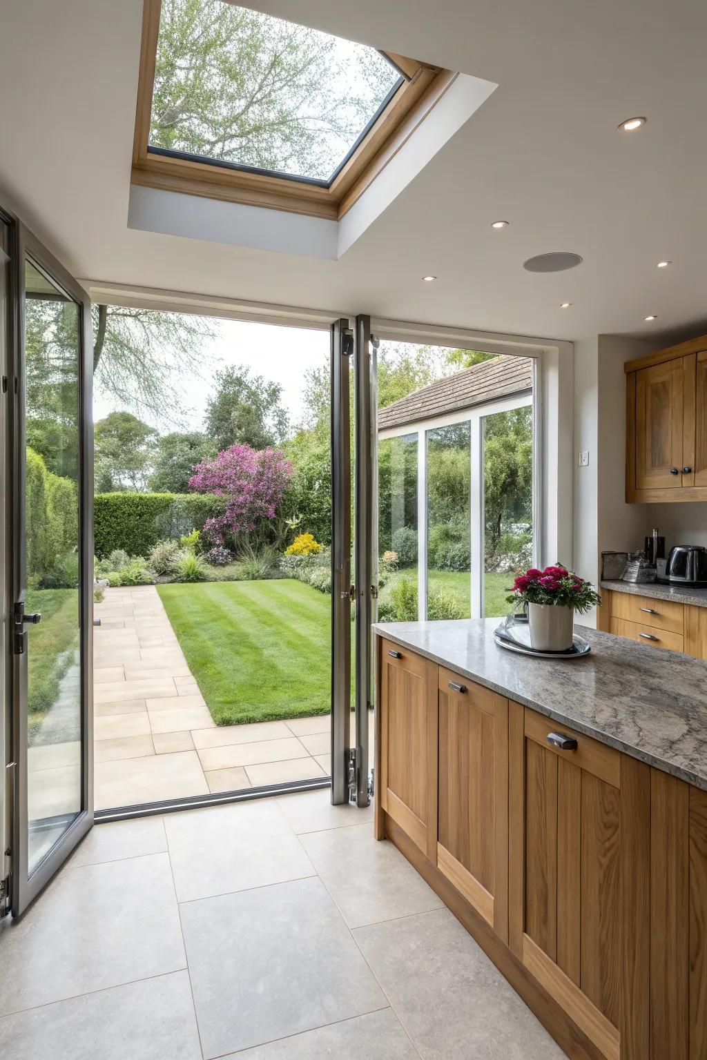 A corner folding door arrangement offers stunning panoramic views.