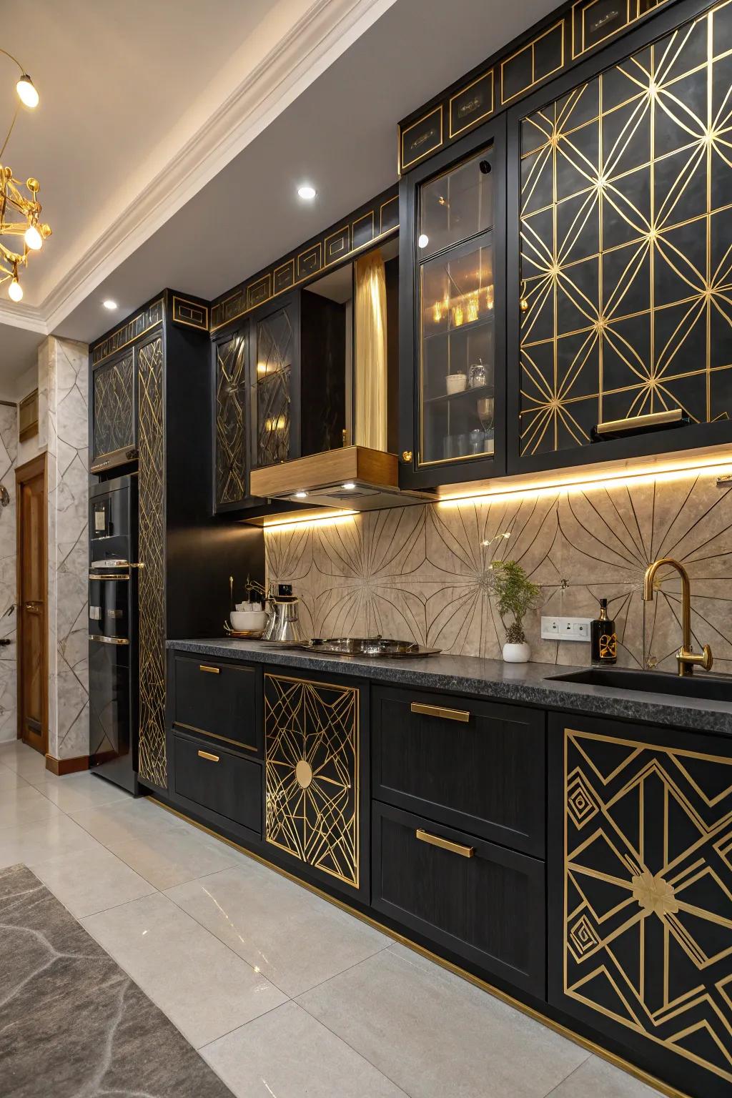 Art Deco aspects add unique flair to this kitchen.