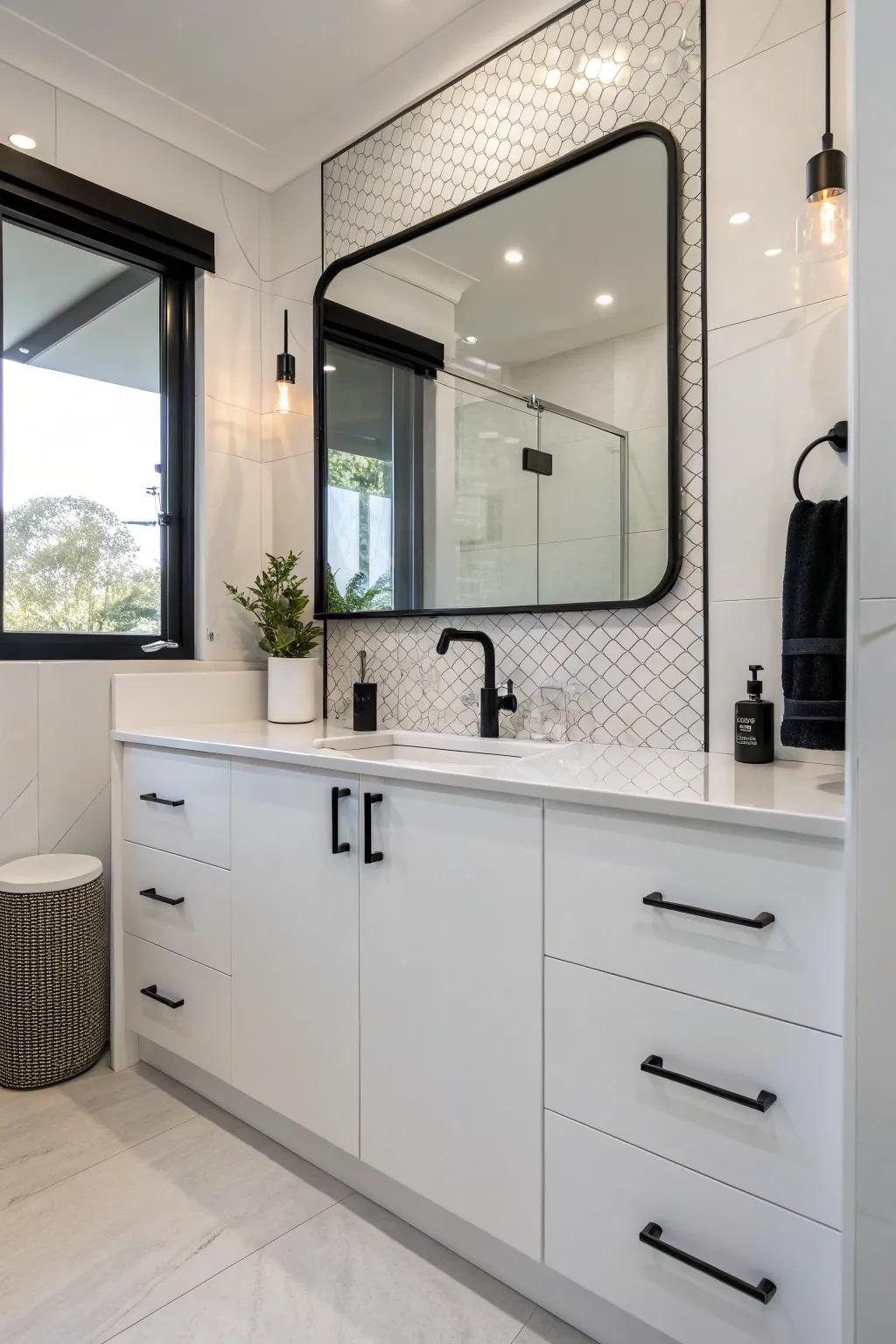 White furniture enhances the brightness and openness of the bathroom.