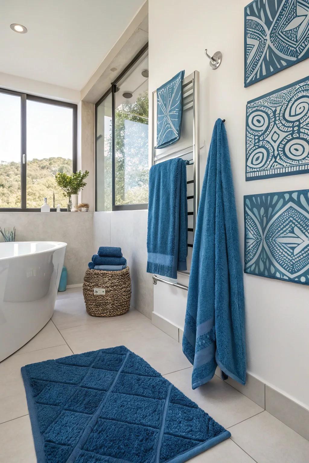 Modern blue accents add a refreshing burst of color.