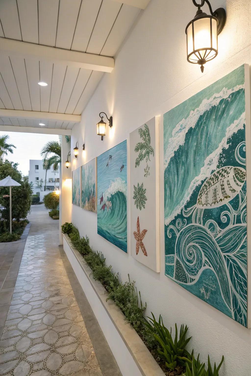 Sea-inspired artwork evokes peace and enhances your blue room theme.
