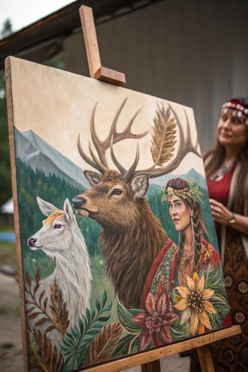A boho painting drawing inspiration from the symbolic power of animal totems.