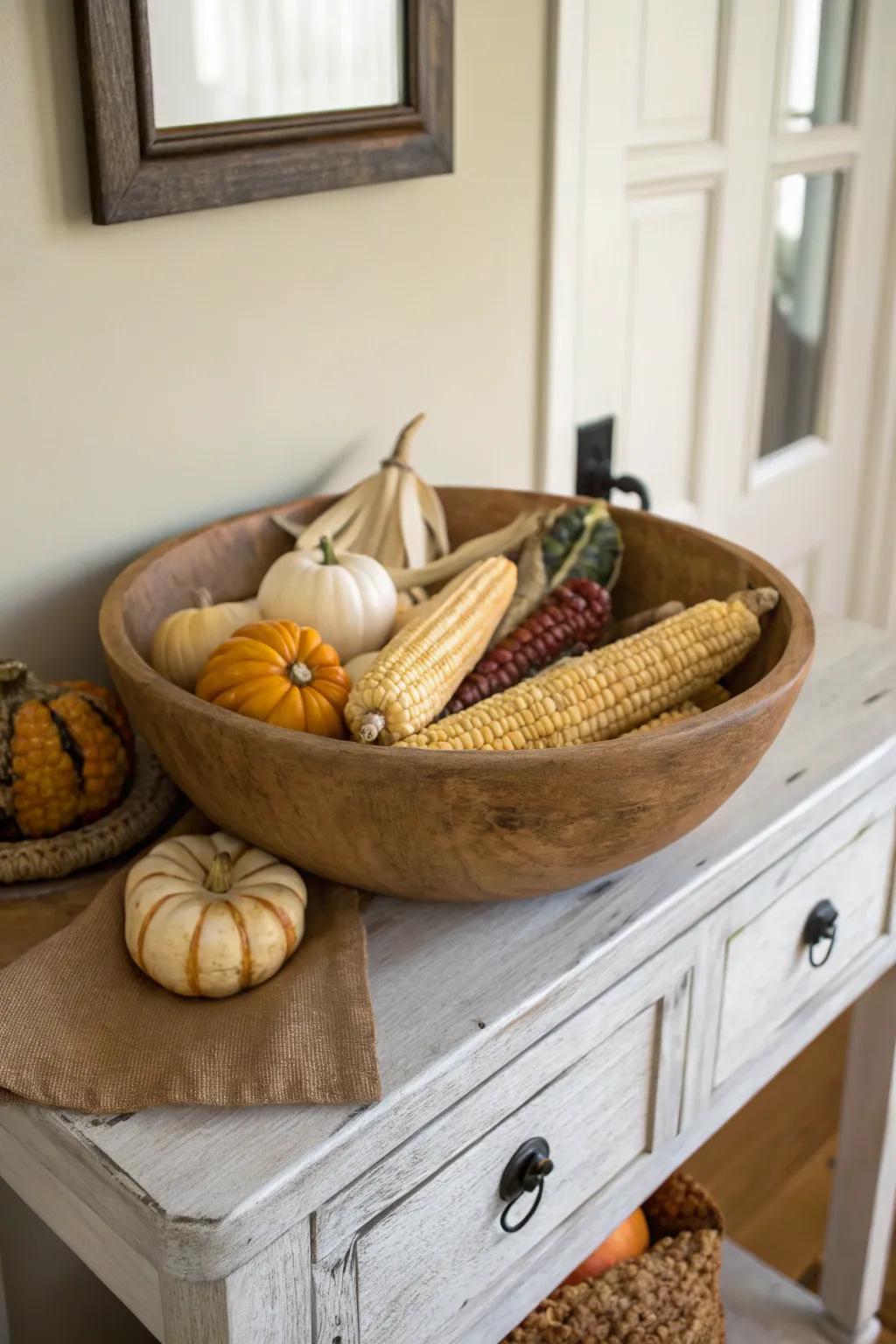 Country harvest charm with corn and gourds