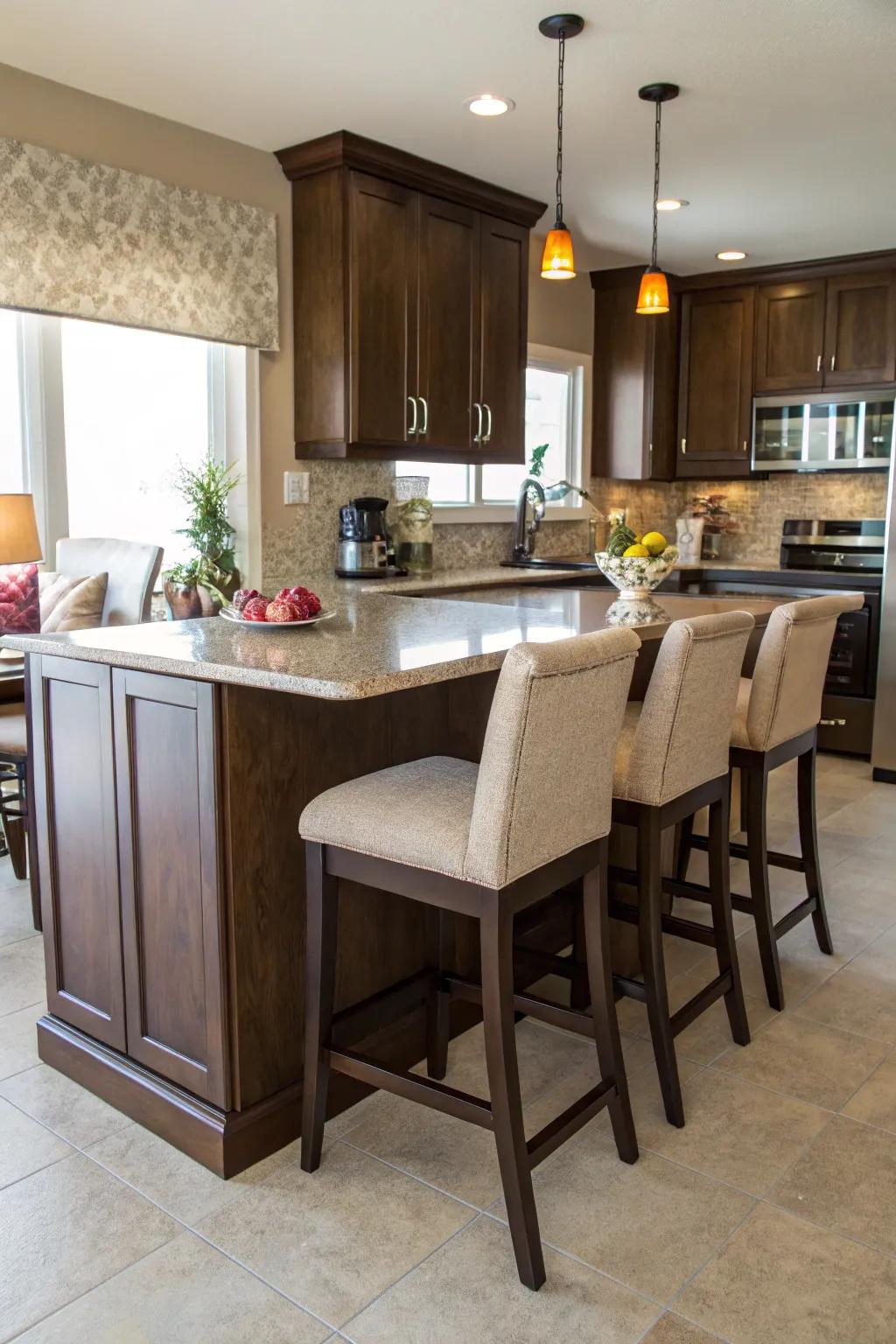 A space-saving L-shaped breakfast bar in a modern kitchen.