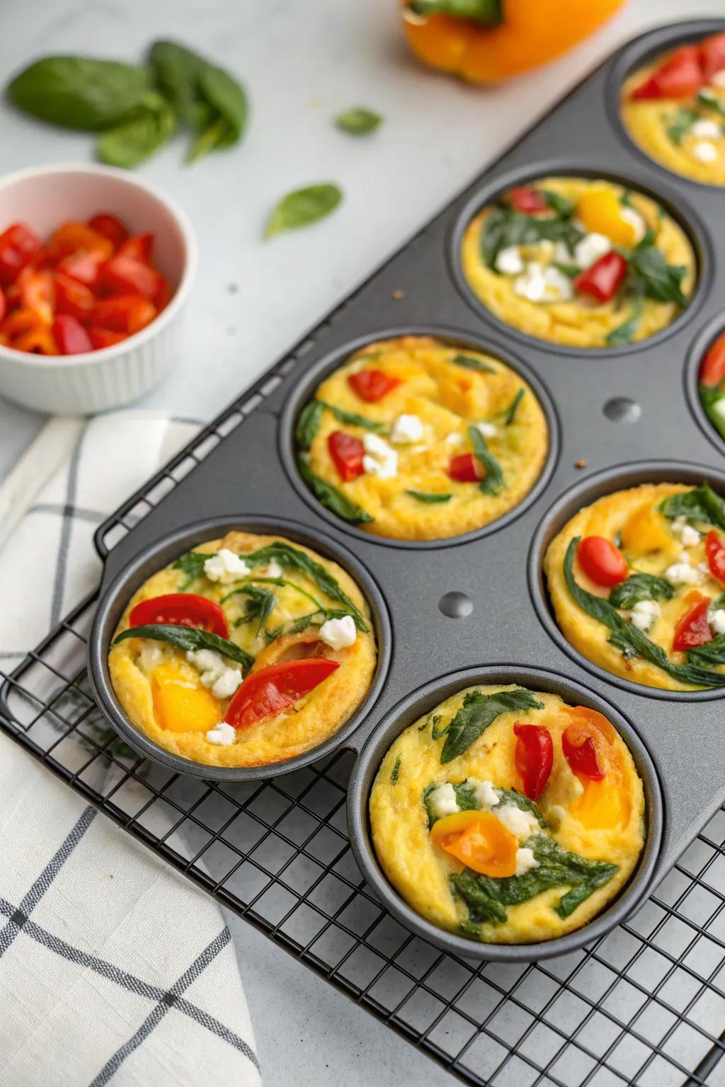 Miniature baked omelets baked to perfection for a quick breakfast.