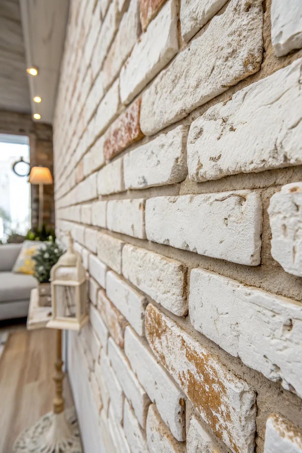 Discover the timeless elegance of vintage whitewashed bricks, where artistry aligns with rustic charm.