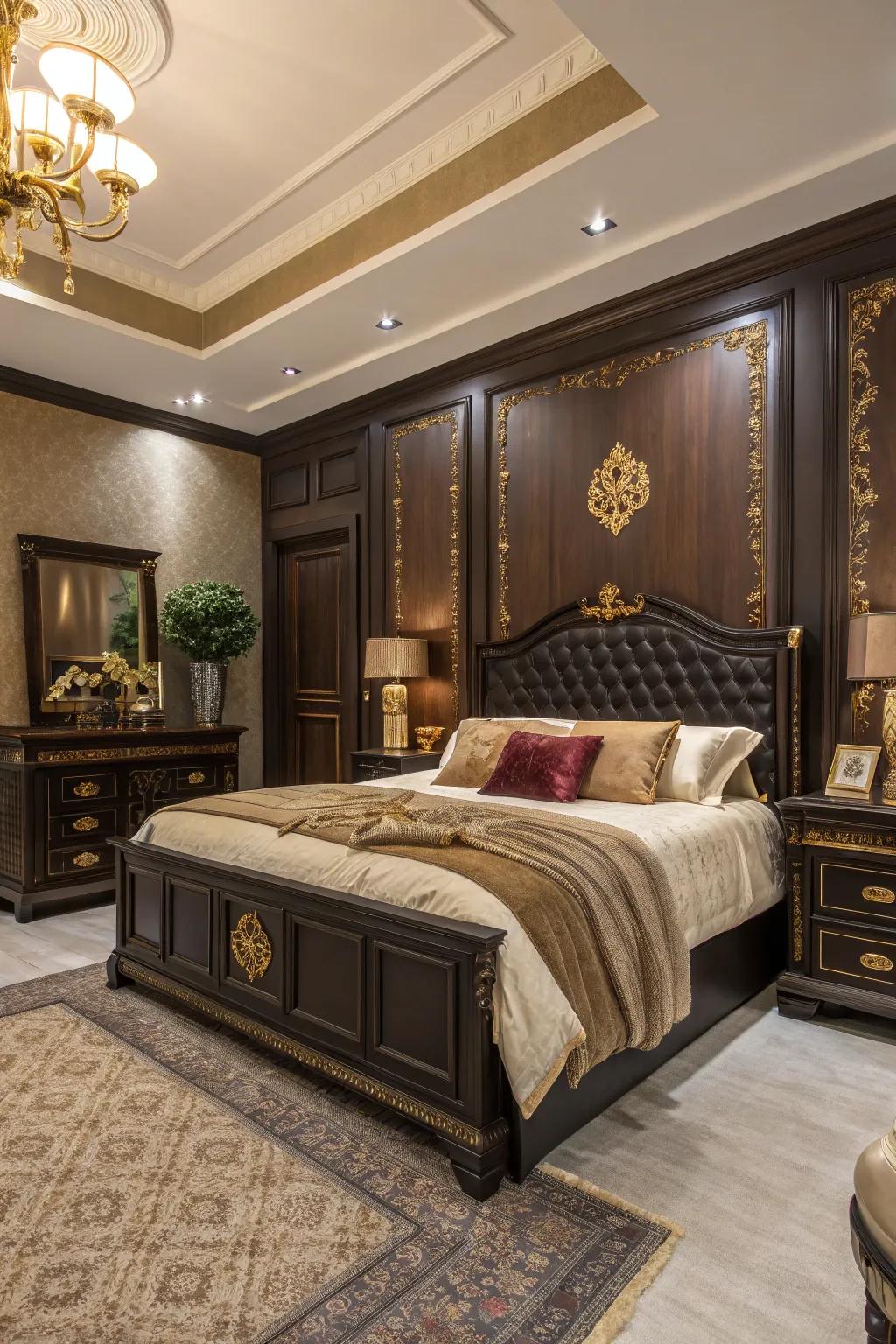 Deep timber furnishings add richness and depth.