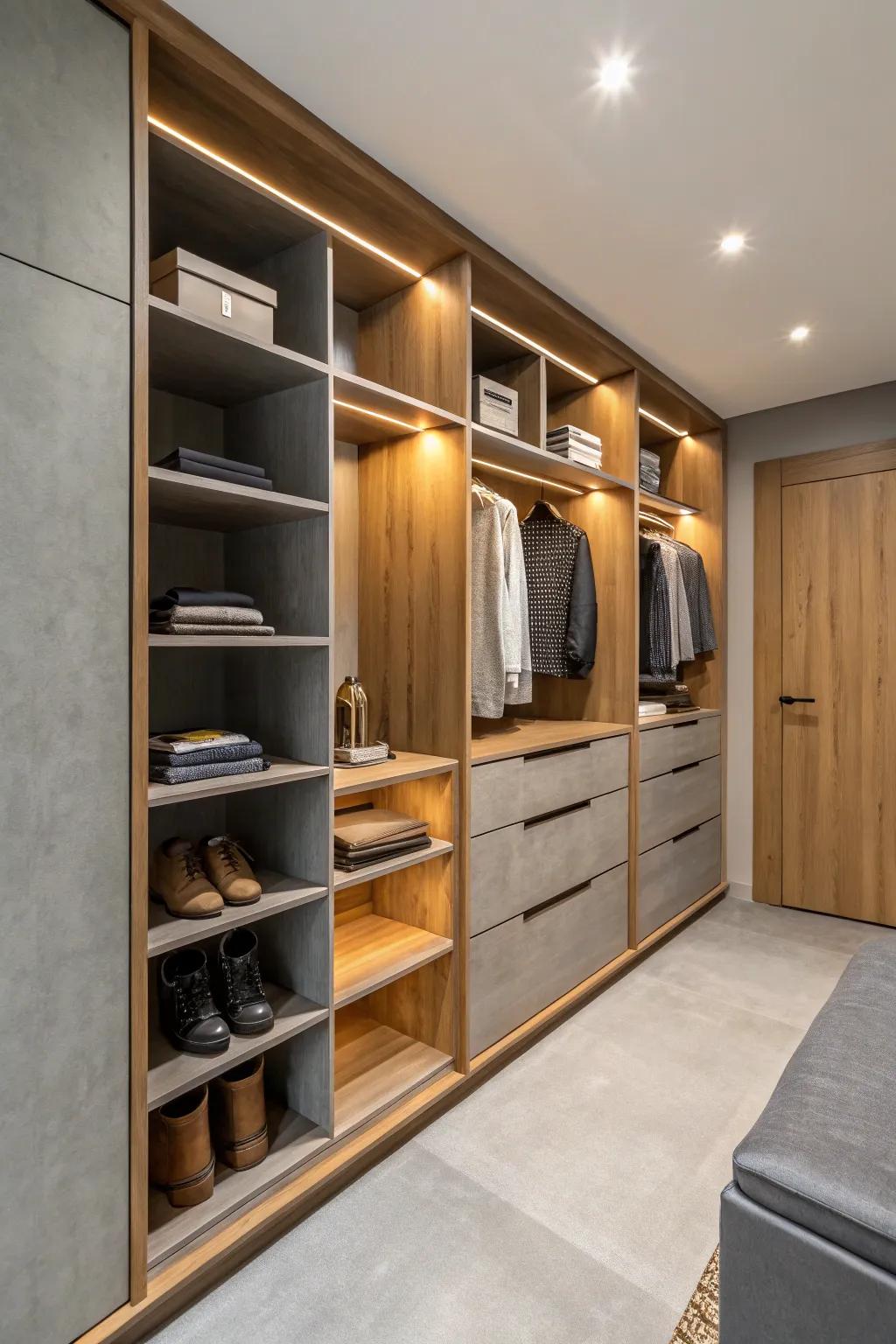 Fresh materials such as wood and suede add timeless style.