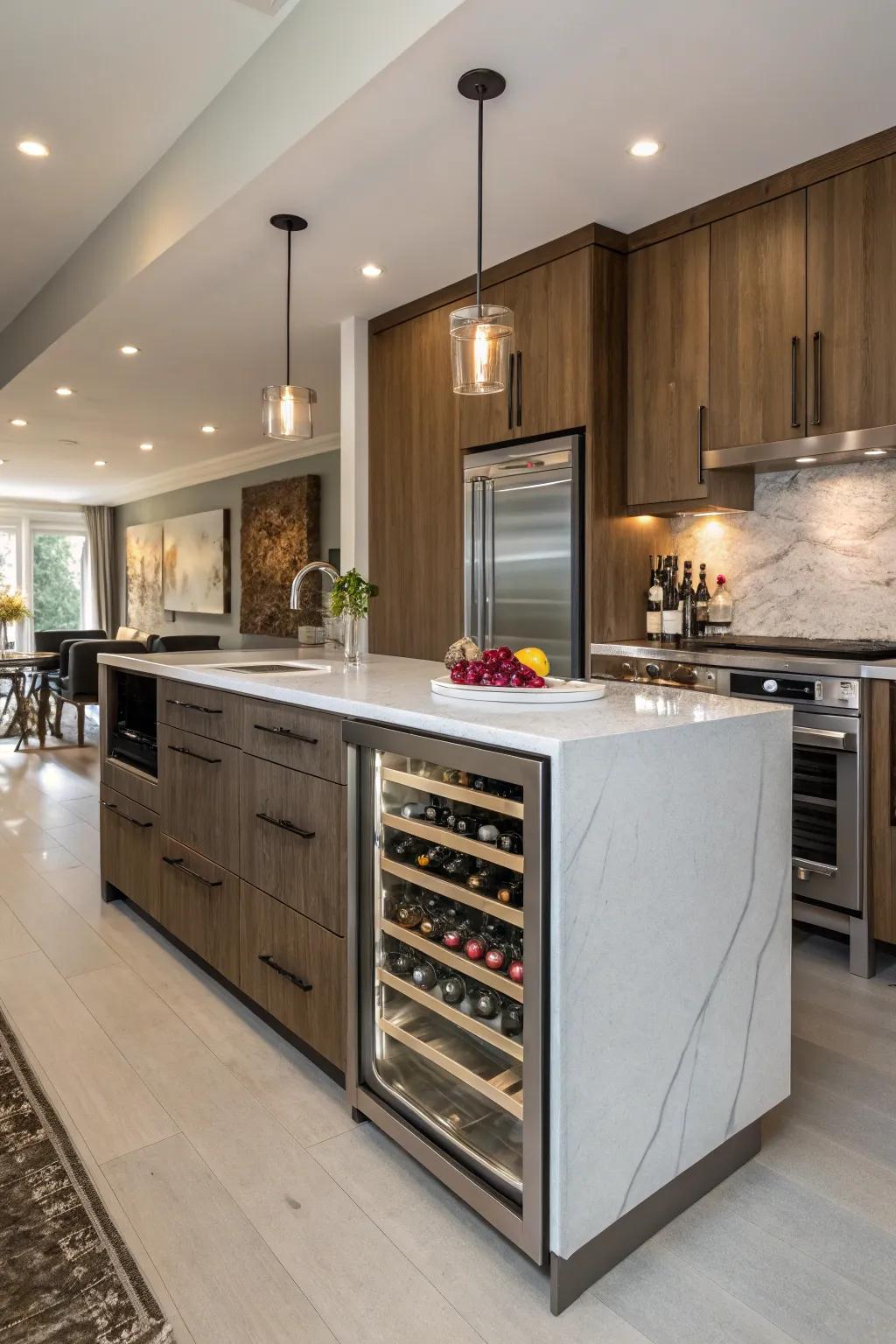 Transform your culinary island into the heart of your home with an integrated wine storage unit.