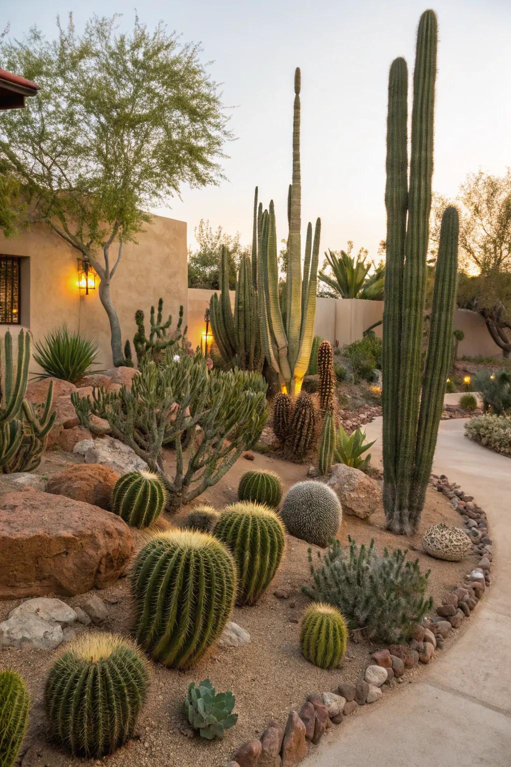 A diverse array of cacti showcasing unique shapes and sizes.