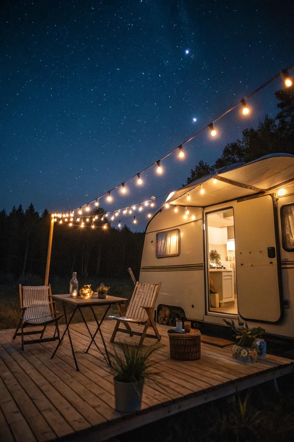 With twinkling festoon lights on your deck, create evening magic.
