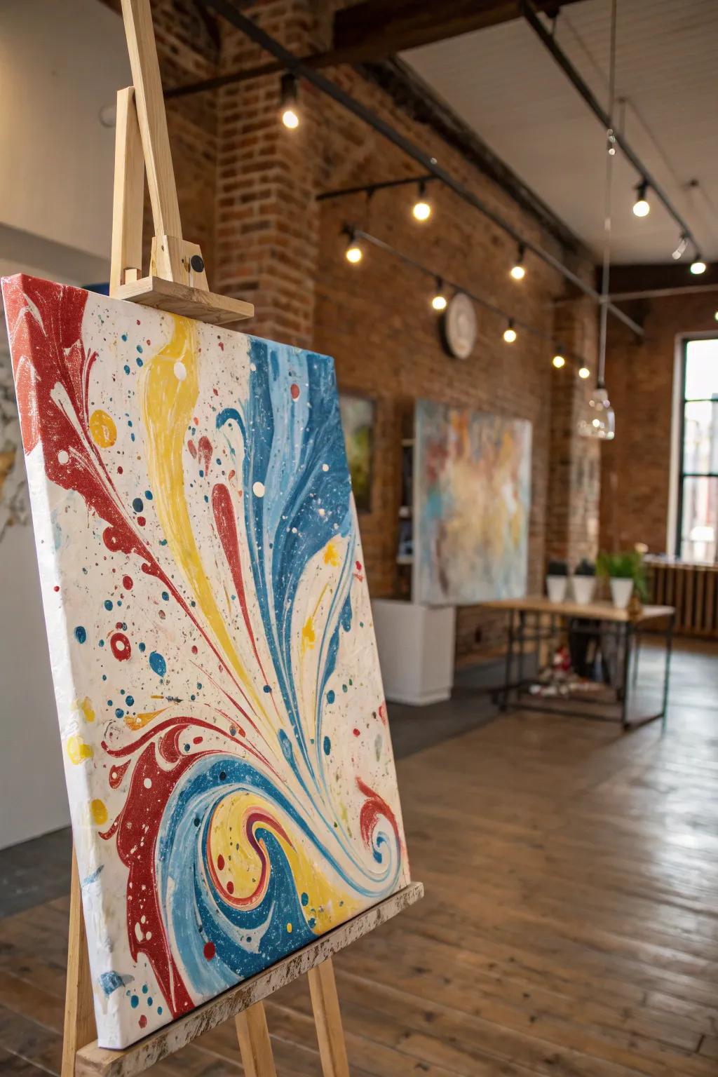 Splatter painting canvas in an artistic studio