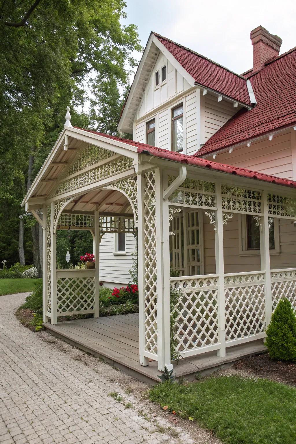 Charming lattice screens provide style and seclusion.